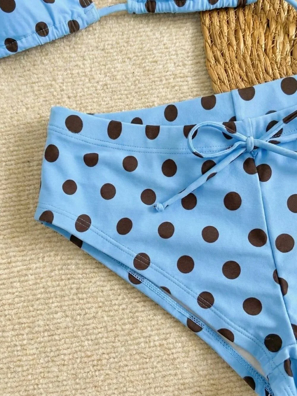 Baby Blue Women's Polka Dot Sexy Bikini with Spaghetti Straps